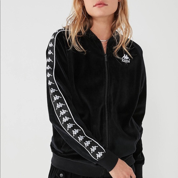 Kappa Black and White Logo Velour Track Jacket